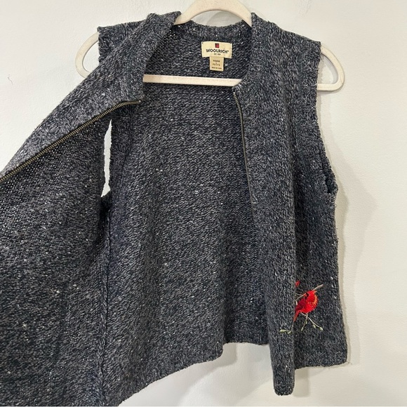 Woolrich Women's Gray Knit Zip-Up Embroidered Wool Blend Vest Size Large Petite - Picture 8 of 8